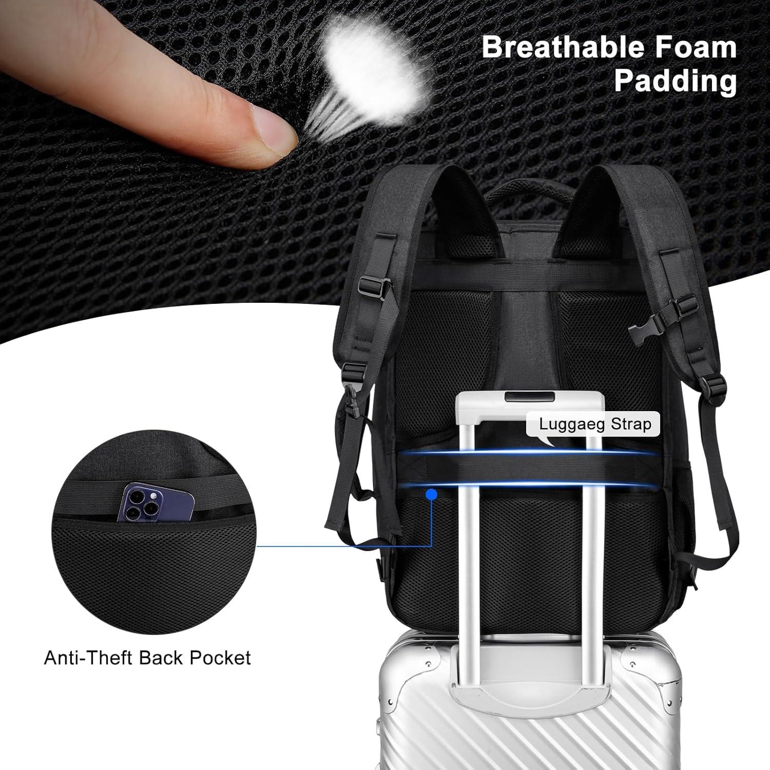 imageBIKROD Travel Backpack for Women 45L Extra Large Flight Approved Carry on Backpack Sturdy Business Men Backpack 184 Laptop Backpack with USB Charger Port ampamp Luggage SleeveBlack