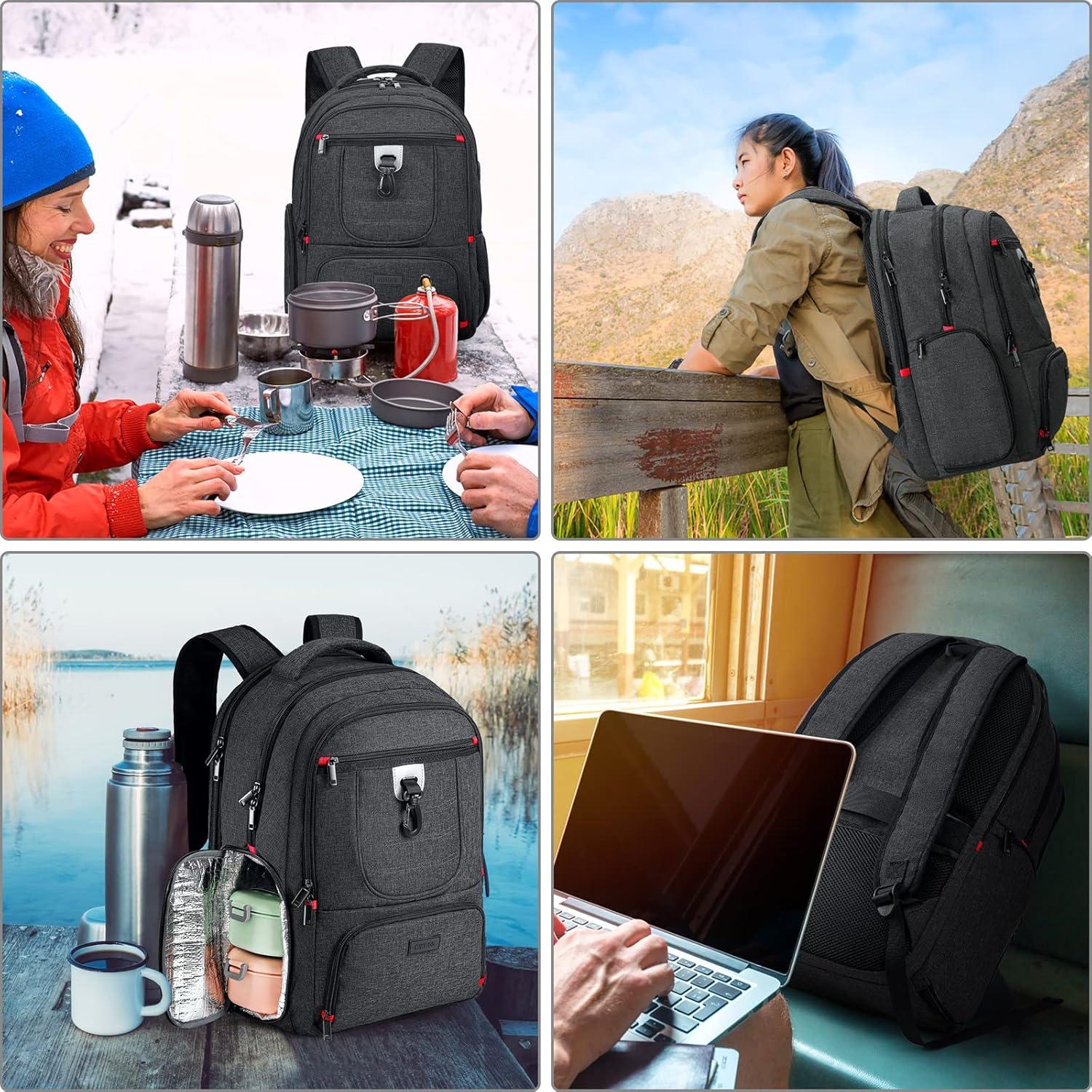 imageLunch Backpack Insulated Cooler Lunch Bag Backpack Large Travel 173 Laptop Back Pack Sturdy Computer College School Bookbag for Women Men for Men Women Work Hiking PicnicBlack
