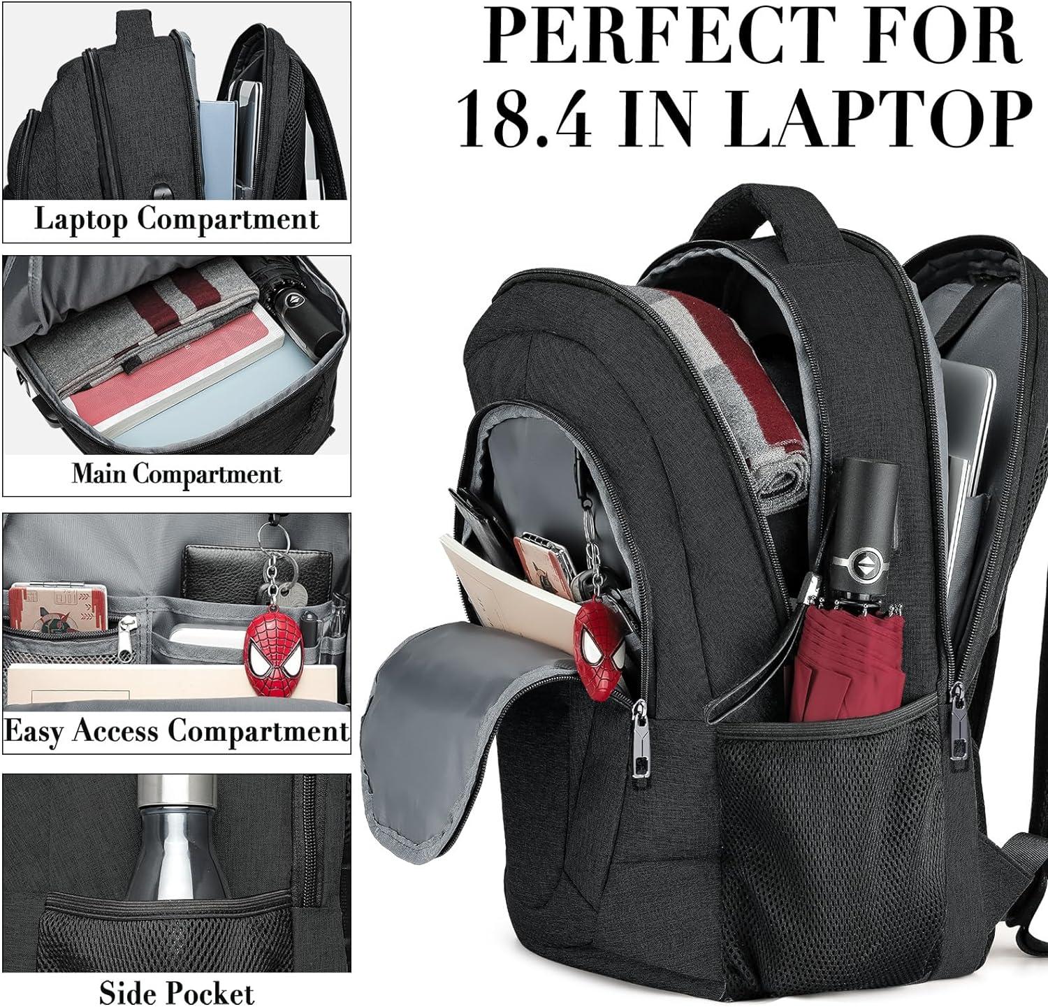 imageTravel Laptop Backpack 17 Inch Extra Large School Backpacks for Teen Boys and Girls Black Water Resistant Women Back Pack Business Men Sturdy Computer Bag with USB Charging Port GiftsBlack