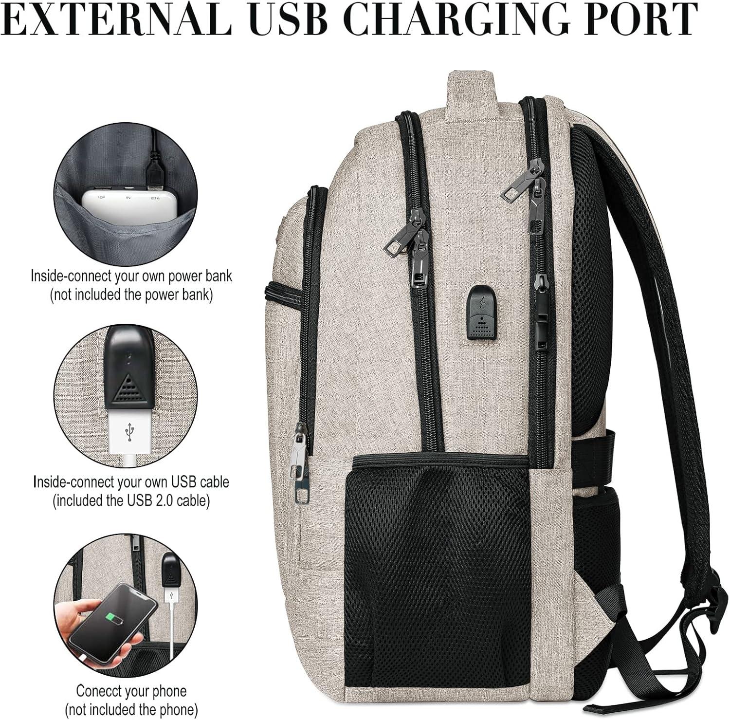 imageTravel Laptop Backpack 17 Inch Extra Large School Backpacks for Teen Boys and Girls Black Water Resistant Women Back Pack Business Men Sturdy Computer Bag with USB Charging Port GiftsBeige