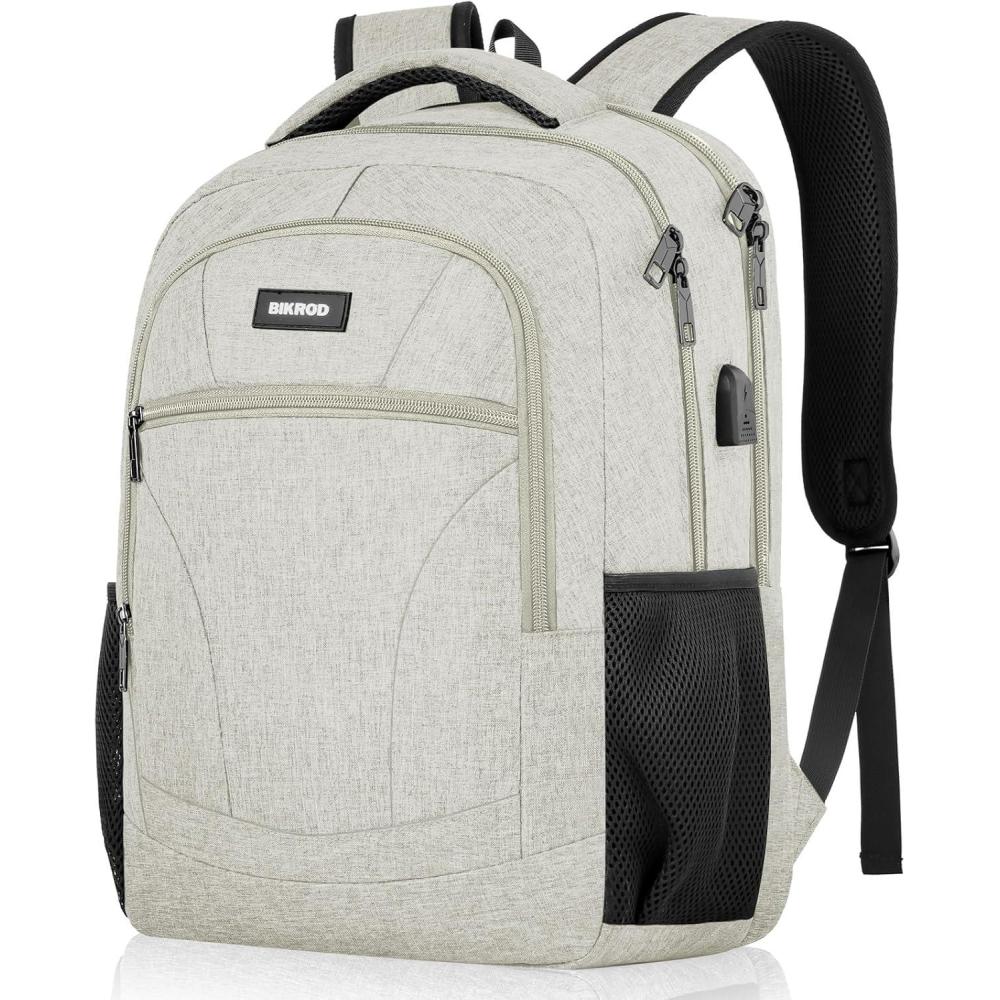 imageBIKROD Backpack for Boys Men School Backpack for Teens Girls Lightweight Casual High School Bookbag Dailyuse Travel Laptop Backpack with USB Charging Port Fits 156 Inch NotebookBeige