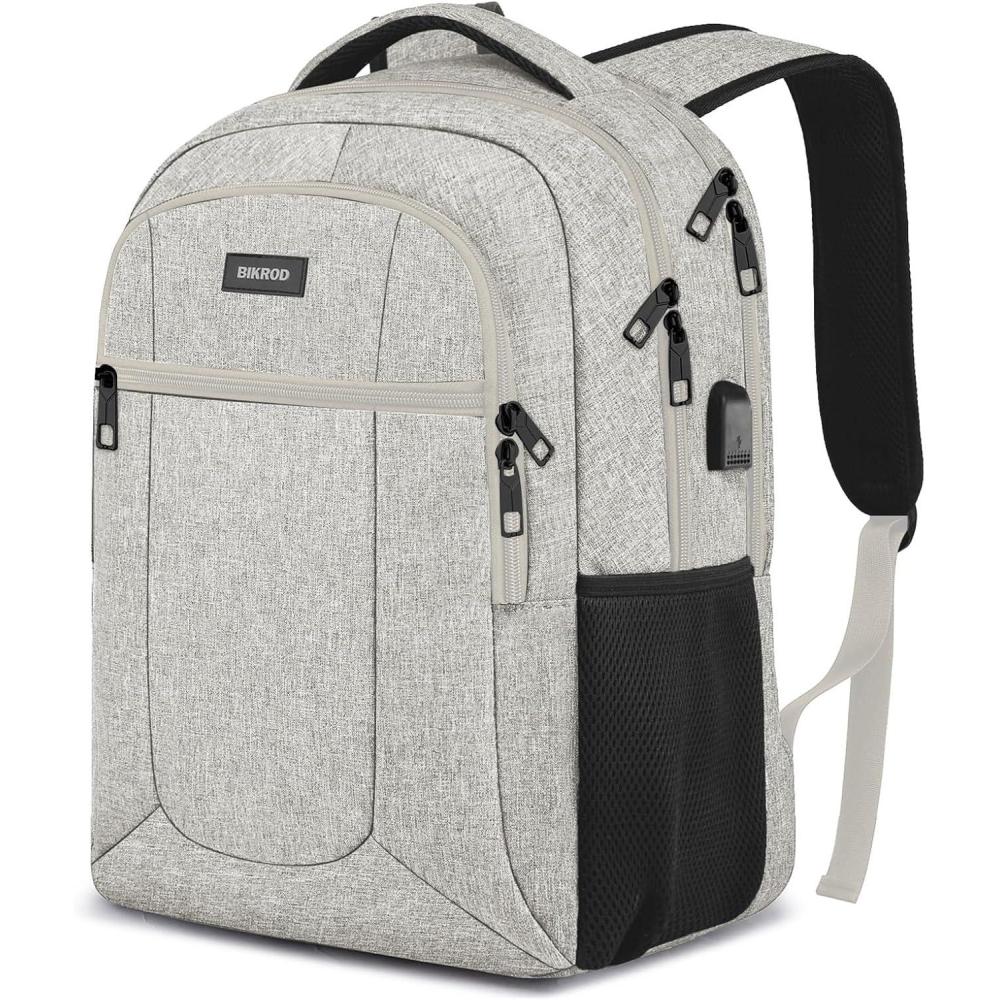 imageBIKROD Backpack for Girls Women School Backpack for Teen Boys Lightweight Casual High School Bookbag Dailyuse Travel Laptop Backpack with USB Charging Port Fits 156 Inch NotebookBeige