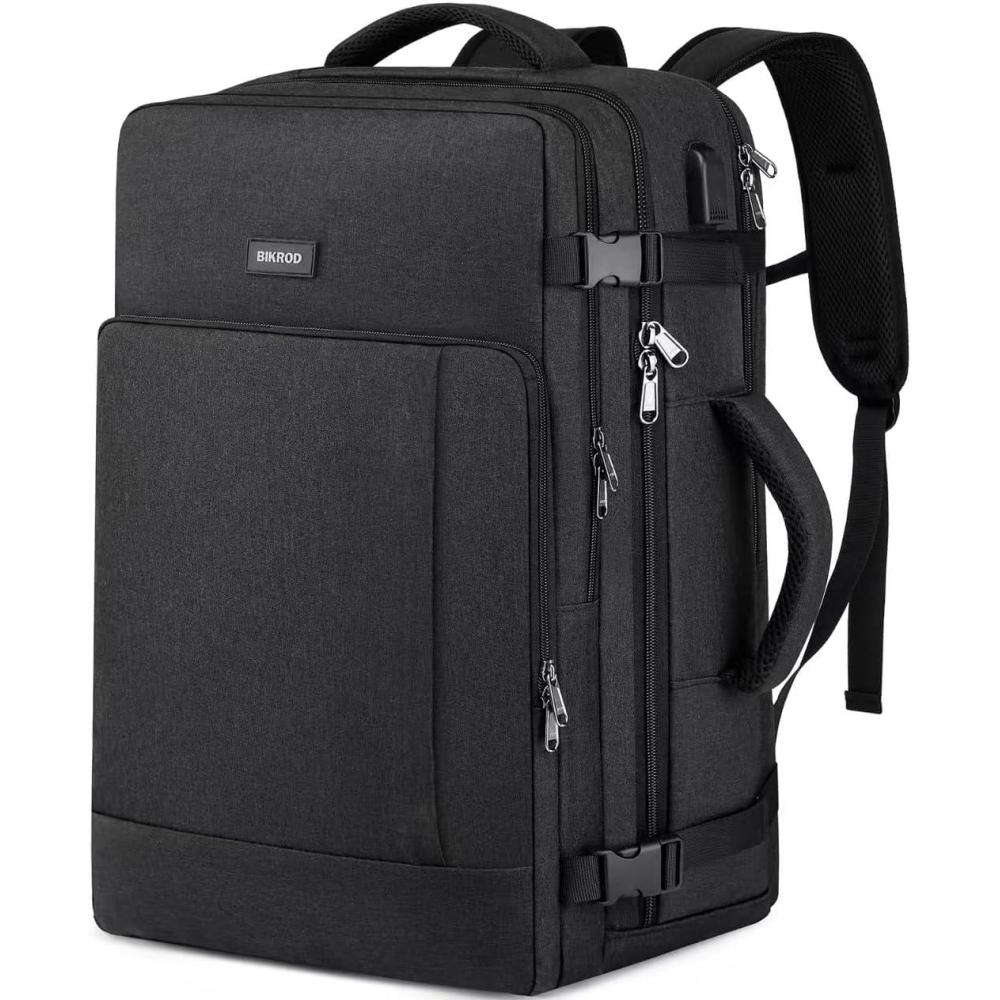 imageBIKROD Travel Backpack for Women 45L Extra Large Flight Approved Carry on Backpack Sturdy Business Men Backpack 184 Laptop Backpack with USB Charger Port ampamp Luggage SleeveBlack