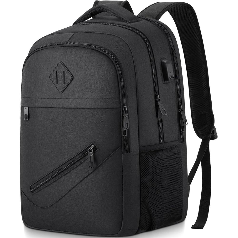 imageBackpack for Men and Women School Backpacks for Teen Boys Girls Water Resistant Sturdy Anti Theft Travel Laptop Backpack Black Student Bookbag Fits 156 Inch Laptop with USB Charging Port GiftsBlack