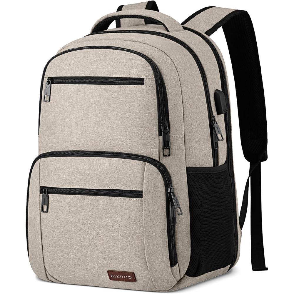 imageBackpack for Men and Women School Backpacks for Teen Boys Water Resistant TSA Travel Backpack with USB Charging Port Business Anti Theft Sturdy Computer Bag Gifts Fits 156 Inch LaptopBlackBeige