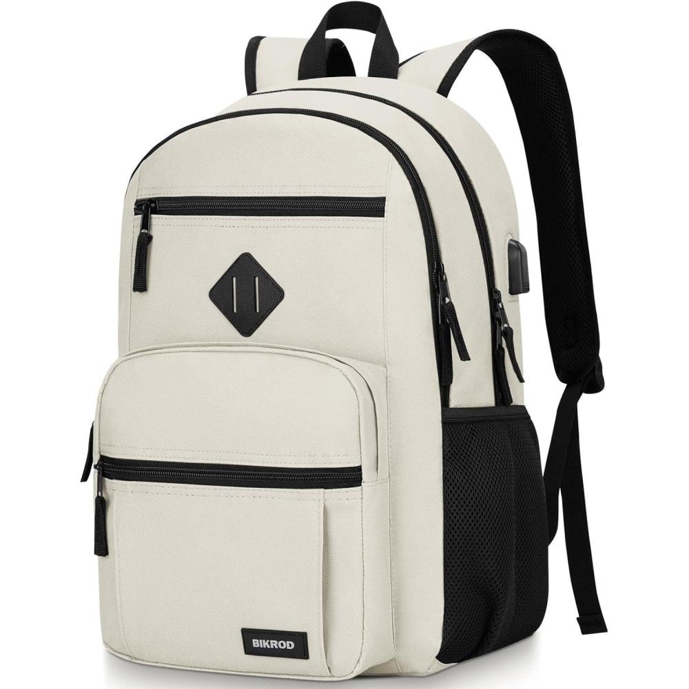 imageBlack Backpack for Men and Women Backpack for School Teens Boys and Girls Lightweight Casual High School Bookbag Dailyuse Travel Laptop Backpack with USB Charging Port Fits 156 Inch NotebookBeige