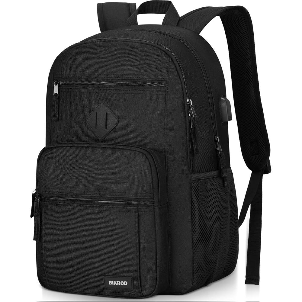 imageBlack Backpack for Men and Women Backpack for School Teens Boys and Girls Lightweight Casual High School Bookbag Dailyuse Travel Laptop Backpack with USB Charging Port Fits 156 Inch NotebookBlack