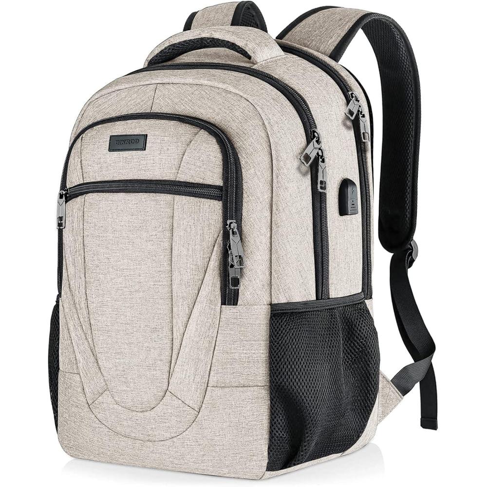 imageTravel Laptop Backpack 17 Inch Extra Large School Backpacks for Teen Boys and Girls Black Water Resistant Women Back Pack Business Men Sturdy Computer Bag with USB Charging Port GiftsBeige