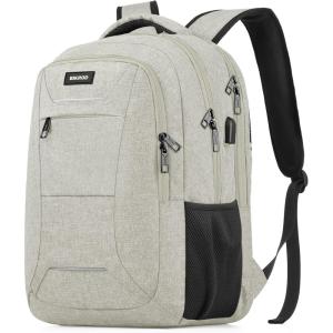 BIKROD Backpack for Men Women, School Backpacks for Teen Boys, Business Anti Theft Sturdy Travel Laptop Backpack with USB Charging Port, Water Resistant 15.6 Inch Computer Bag Gift, Purple(Beige)