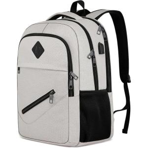 Backpack for Men and Women, School Backpacks for Teen Boys Girls, Water Resistant Sturdy Anti Theft Travel Laptop Backpack, Black Student Bookbag Fits 15.6 Inch Laptop with USB Charging Port, Gifts(Beige)