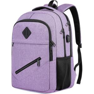 Backpack for Men and Women, School Backpacks for Teen Boys Girls, Water Resistant Sturdy Anti Theft Travel Laptop Backpack, Black Student Bookbag Fits 15.6 Inch Laptop with USB Charging Port, Gifts(Purple)