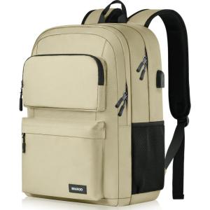 Backpack for School Teen Boys and Girls, School Backpack for Men and Women, Large Kids Bookbag with USB Charging Port Fit 15.6 Inch Laptop/Notebook, Black(Beige)