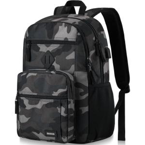 Black Backpack for Men and Women, Backpack for School Teens Boys and Girls, Lightweight Casual High School Bookbag, Daily-use Travel Laptop Backpack with USB Charging Port Fits 15.6 Inch Notebook(Camouflage)