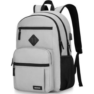 Black Backpack for Men and Women, Backpack for School Teens Boys and Girls, Lightweight Casual High School Bookbag, Daily-use Travel Laptop Backpack with USB Charging Port Fits 15.6 Inch Notebook(Grey)