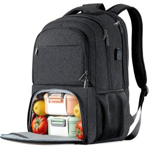 Lunch Backpack, Insulated Cooler Lunch Bag Backpack, Large School Backpacks for Teen Boys Water Resistant Back Pack Gift for Men Fit 17 Inch Laptop,(Black)