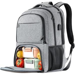 Lunch Backpack, Insulated Cooler Lunch Bag Backpack, Large School Backpacks for Teen Boys Water Resistant Back Pack Gift for Men Fit 17 Inch Laptop,(Grey)