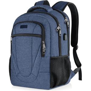 Travel Laptop Backpack, 17 Inch Extra Large School Backpacks for Teen Boys and Girls, Black Water Resistant Women Back Pack, Business Men Sturdy Computer Bag with USB Charging Port, Gifts(Blue)