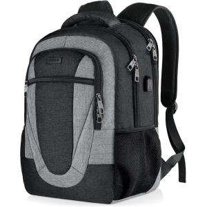 Travel Laptop Backpack, 17 Inch Extra Large School Backpacks for Teen Boys and Girls, Black Water Resistant Women Back Pack, Business Men Sturdy Computer Bag with USB Charging Port, Gifts(Blackgrey)