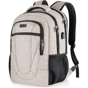 Travel Laptop Backpack, 17 Inch Extra Large School Backpacks for Teen Boys and Girls, Black Water Resistant Women Back Pack, Business Men Sturdy Computer Bag with USB Charging Port, Gifts(Beige)