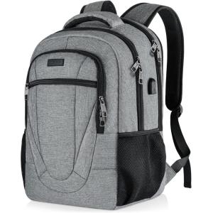 Travel Laptop Backpack, 17 Inch Extra Large School Backpacks for Teen Boys and Girls, Black Water Resistant Women Back Pack, Business Men Sturdy Computer Bag with USB Charging Port, Gifts(Grey)