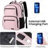 Backpack for Girls Women, School Backpack for Teen Boys, Lightweight Casual High School Bookbag, Daily-use Travel Laptop Backpack with USB Charging Port Fits 15.6 Inch Notebook(Pink)