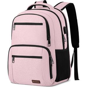 Backpack for Girls Women, School Backpack for Teen Boys, Lightweight Casual High School Bookbag, Daily-use Travel Laptop Backpack with USB Charging Port Fits 15.6 Inch Notebook(Pink)