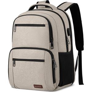 Backpack for Girls Women, School Backpack for Teen Boys, Lightweight Casual High School Bookbag, Daily-use Travel Laptop Backpack with USB Charging Port Fits 15.6 Inch Notebook(Beige)