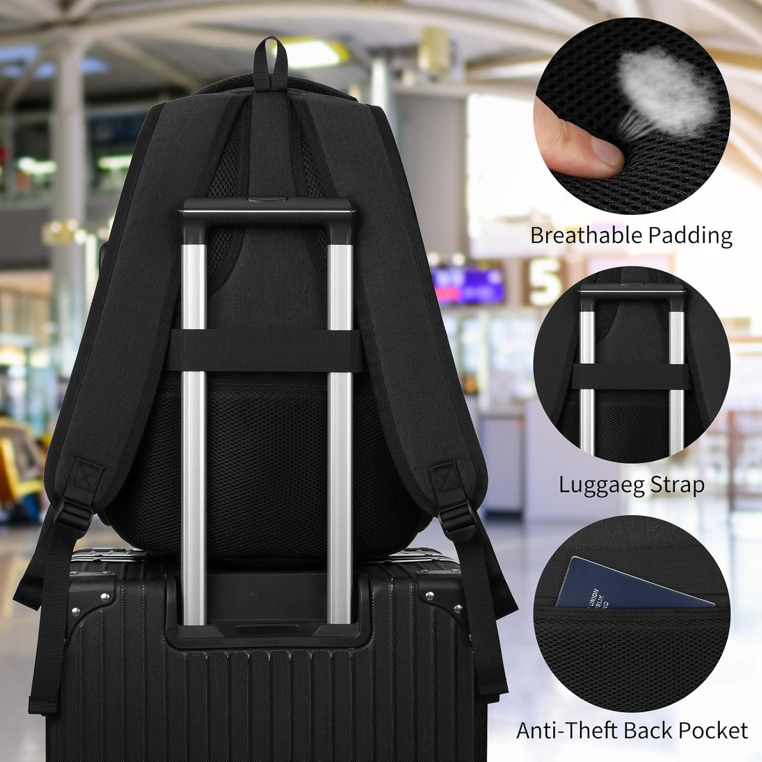 imageBackpack for Men and Women Backpacks for School Teen Boys Colleges Water Resistant Back Pack with USB Charging Port Sturdy Computer Bag Gifts Fits 156 Inch Laptop BlackBlack