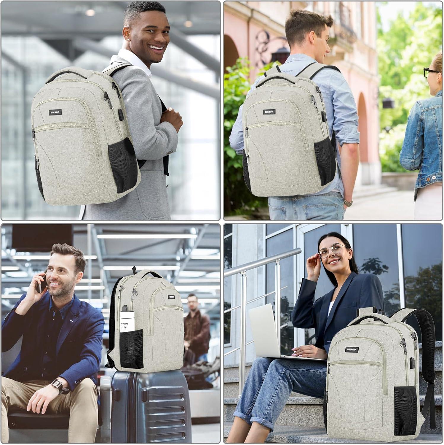 imageBackpack for Men and Women Backpacks for School Teen Boys Colleges Water Resistant Back Pack with USB Charging Port Sturdy Computer Bag Gifts Fits 156 Inch Laptop BlackBeige