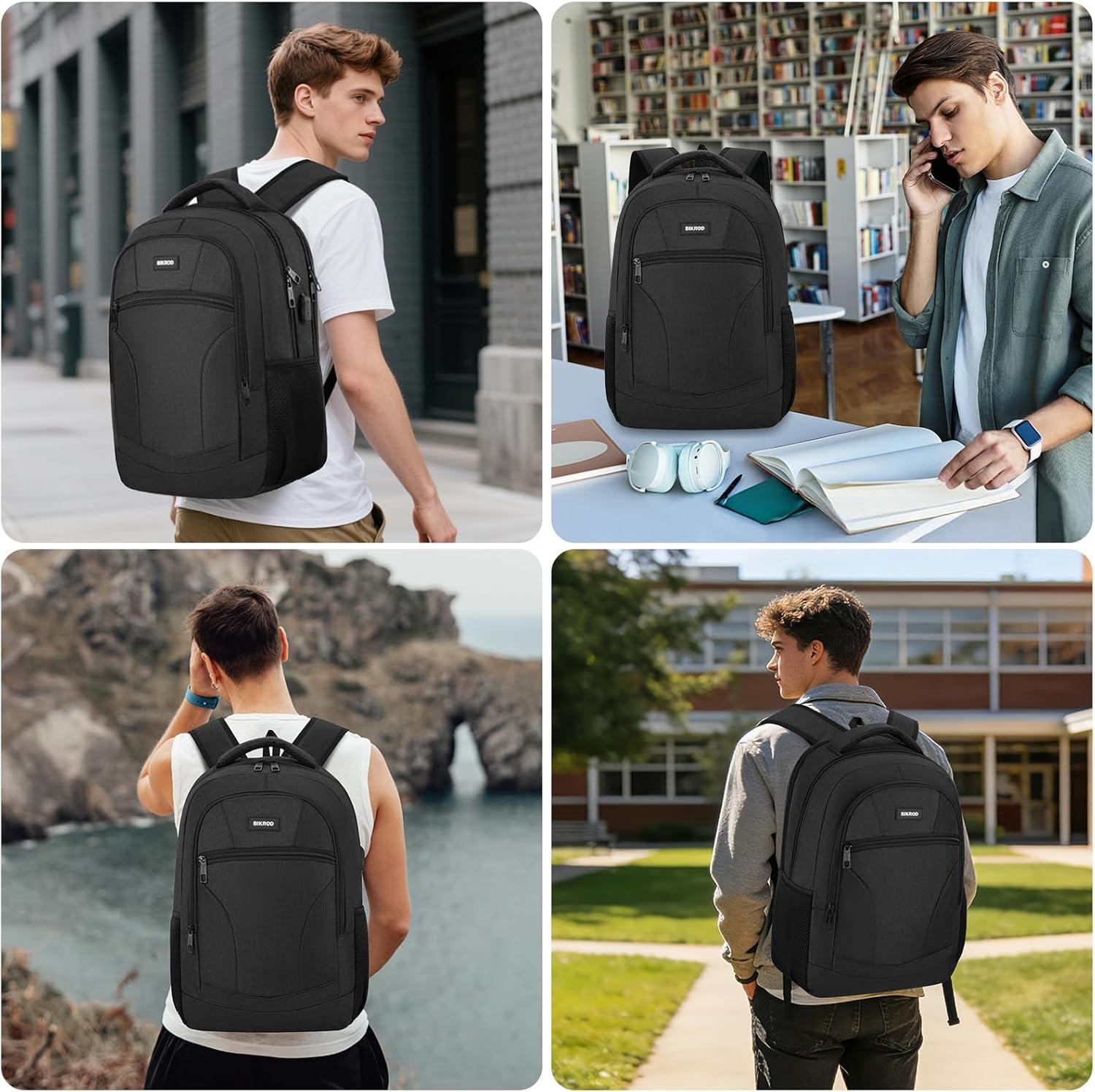imageBackpack for Men and Women Backpacks for School Teen Boys Colleges Water Resistant Back Pack with USB Charging Port Sturdy Computer Bag Gifts Fits 156 Inch Laptop BlackBlack