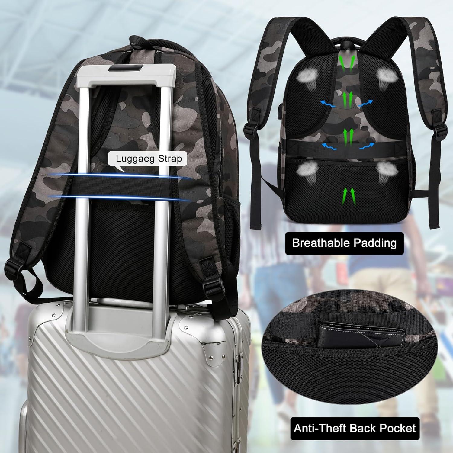 imageBackpack for Men and Women Backpacks for School Teen Boys Colleges Water Resistant Back Pack with USB Charging Port Sturdy Computer Bag Gifts Fits 156 Inch Laptop BlackCamouflage