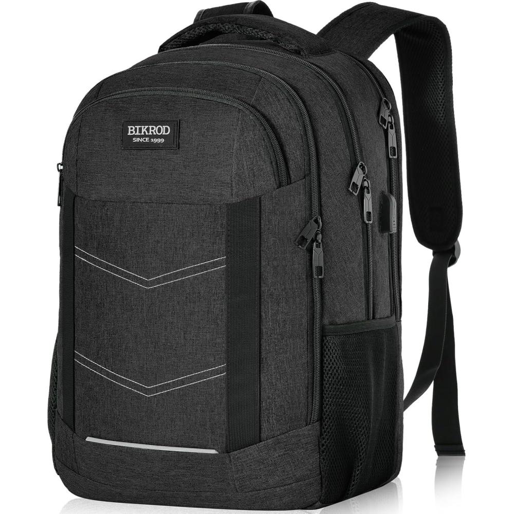 imageBackpack for Men and Women School Backpack for Teen Boys Sturdy Travel Laptop Backpack with USB Charging Port Fits 156 Inch Laptop Water Resistant College Computer Bag Gift Adult Hiking Black