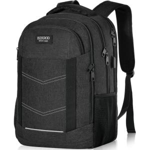 Backpack for Men and Women, School Backpack for Teen Boys, Sturdy Travel Laptop Backpack with USB Charging Port Fits 15.6 Inch Laptop, Water Resistant College Computer Bag Gift Adult Hiking, Black