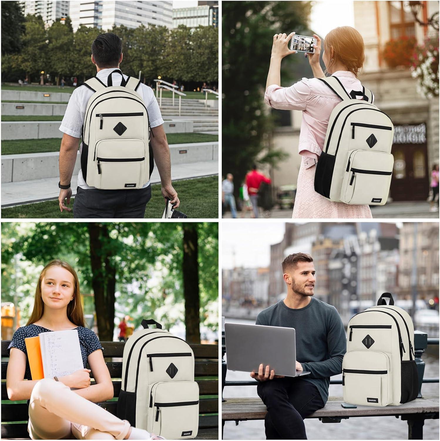 imageBIKROD Backpack for Boys Men School Backpack for Teens Girls Lightweight Casual High School Bookbag Dailyuse Travel Laptop Backpack Fits 156 Inch NotebookBeige