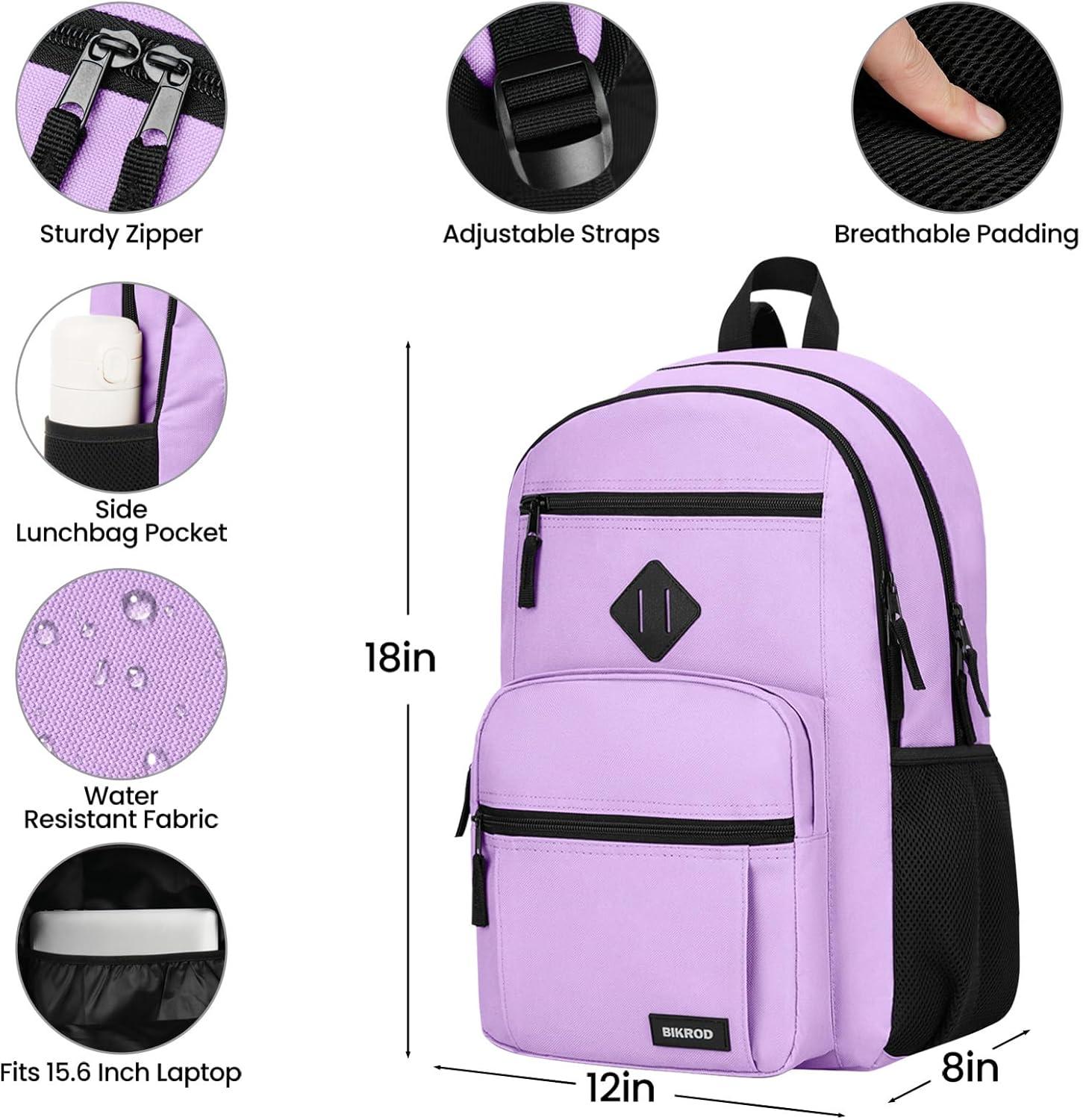 imageBIKROD Backpack for Boys Men School Backpack for Teens Girls Lightweight Casual High School Bookbag Dailyuse Travel Laptop Backpack Fits 156 Inch NotebookPurple