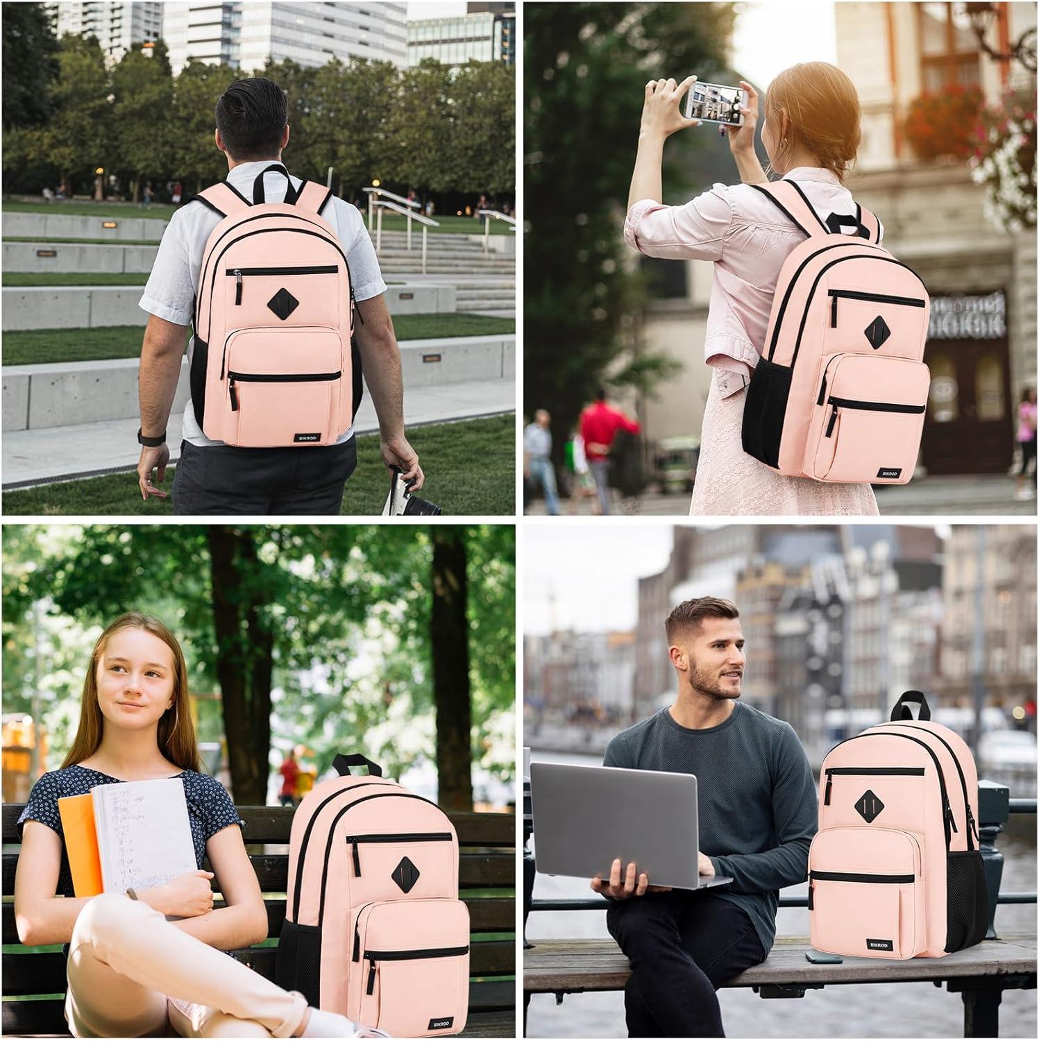 imageBIKROD Backpack for Boys Men School Backpack for Teens Girls Lightweight Casual High School Bookbag Dailyuse Travel Laptop Backpack Fits 156 Inch NotebookPink