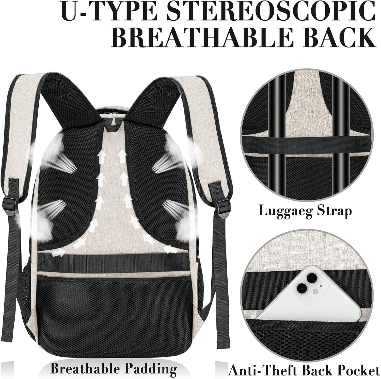 imageBIKROD Unisex Rose Laptop Backpack Suitable for College Students 17inch Laptop Compartment Spacious Interior USB Charging Port AntiTheft Design Comfortable Back PanelBeige