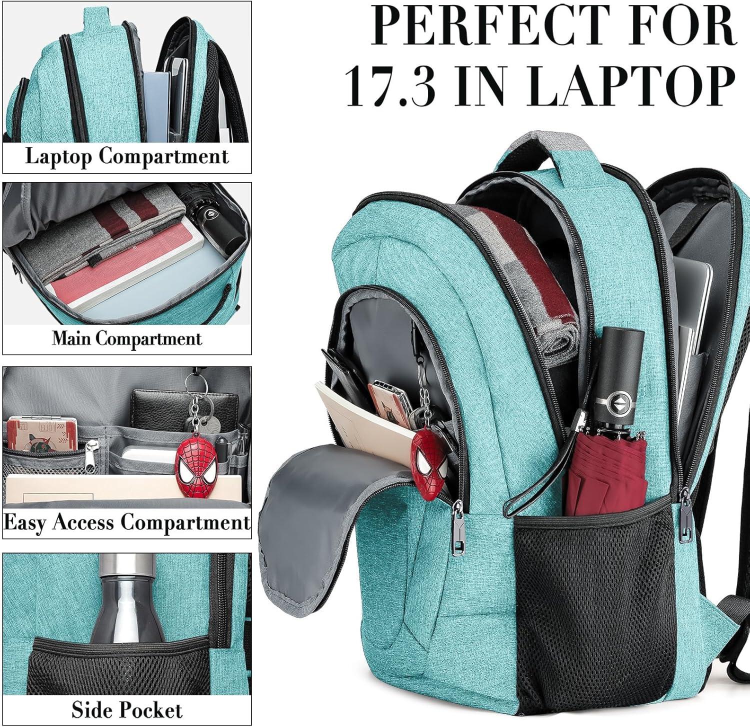 imageBIKROD Unisex Rose Laptop Backpack Suitable for College Students 17inch Laptop Compartment Spacious Interior USB Charging Port AntiTheft Design Comfortable Back PanelTeal