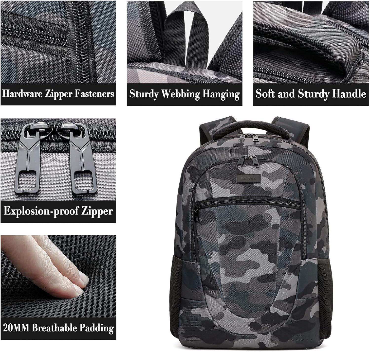 imageBIKROD Unisex Rose Laptop Backpack Suitable for College Students 17inch Laptop Compartment Spacious Interior USB Charging Port AntiTheft Design Comfortable Back PanelCamouflage