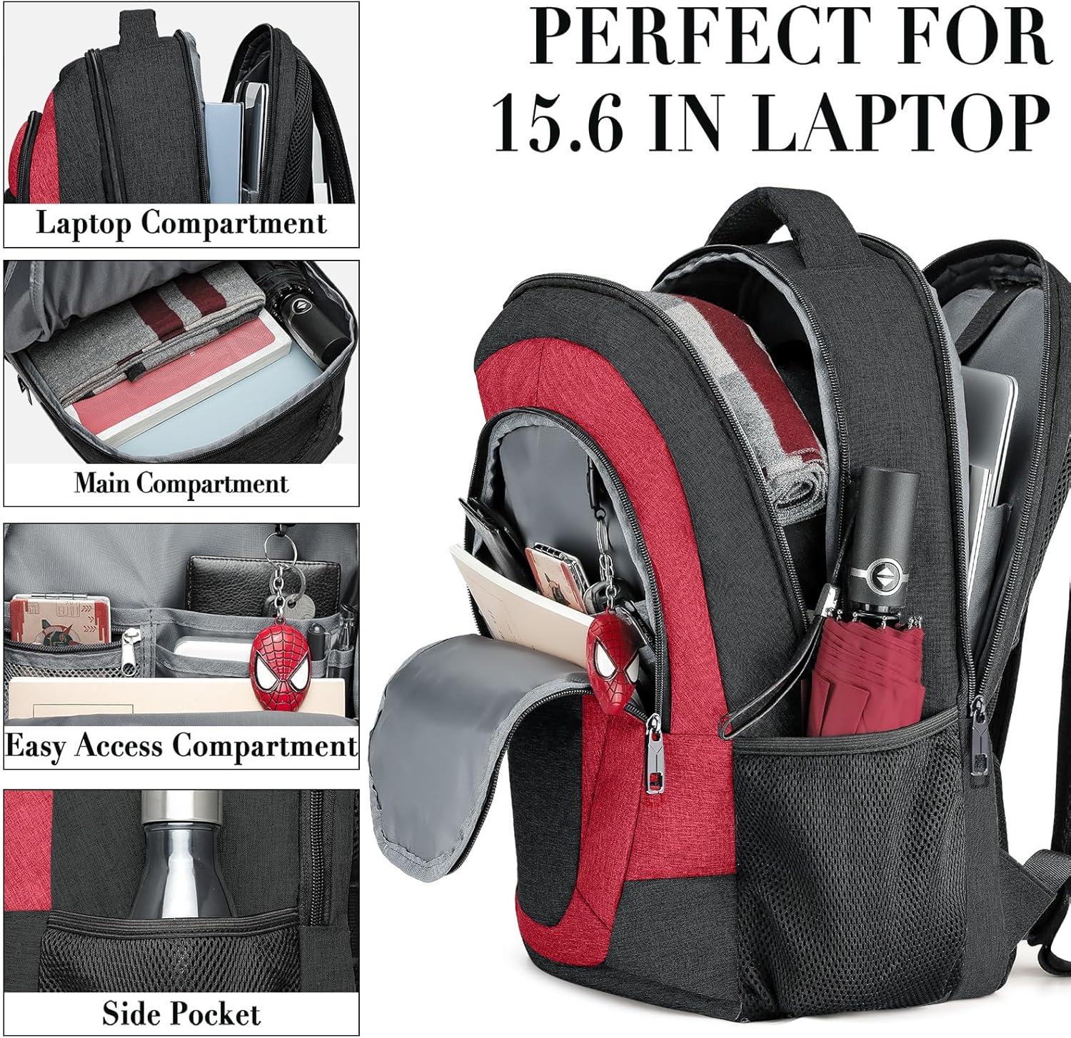 imageBIKROD Unisex Rose Laptop Backpack Suitable for College Students 17inch Laptop Compartment Spacious Interior USB Charging Port AntiTheft Design Comfortable Back PanelBlackred
