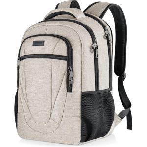 BIKROD Backpack for Women and Men, Extra Large School Backpacks for Teens, Water Resistant Back Pack Fits 17 Inch Laptop, Business Anti Theft Sturdy Computer Bag Gifts, Purple(Beige)