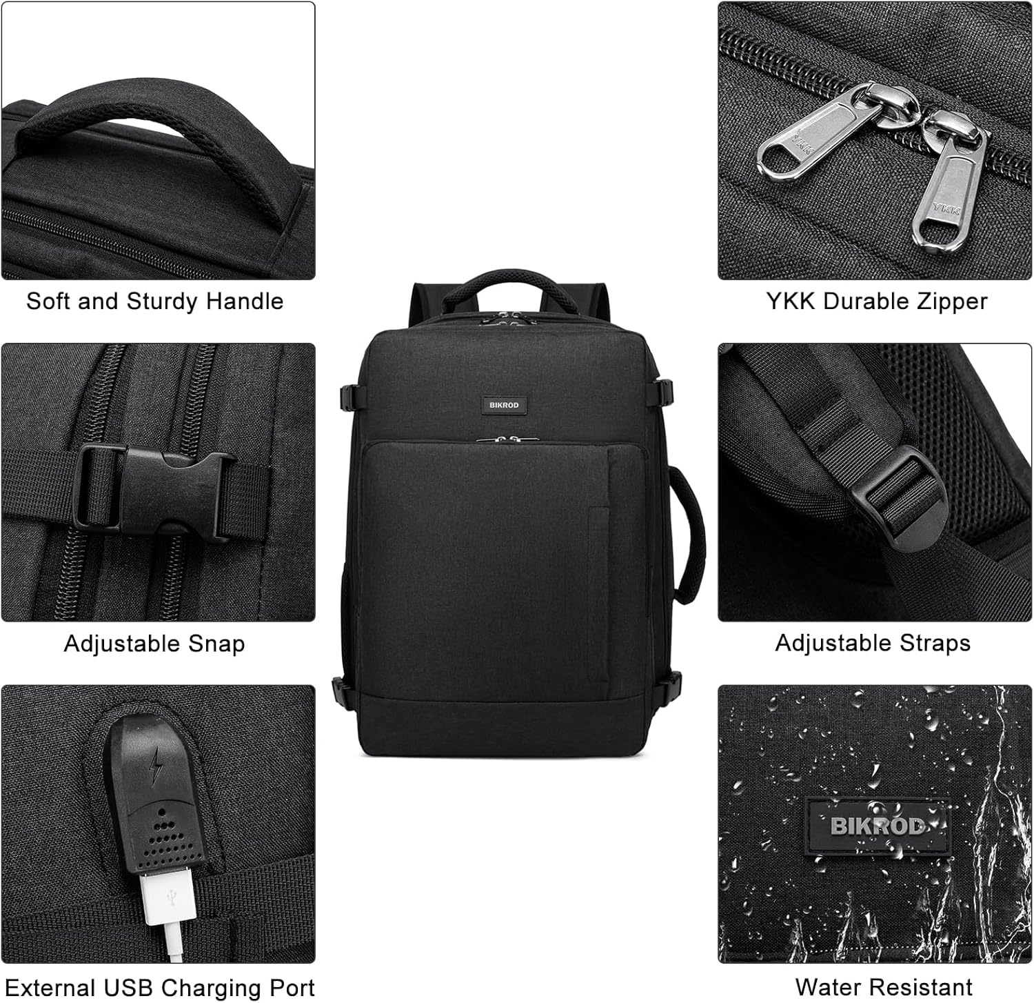 image:imageTravel Backpack for Men and Women 40L Extra Large Flight Approved Carry on Backpack with Sturdy Zipper 173 Inch Laptop Backpack with USB Charger Port amp Luggage Sleeve School Backpack BlackBlack