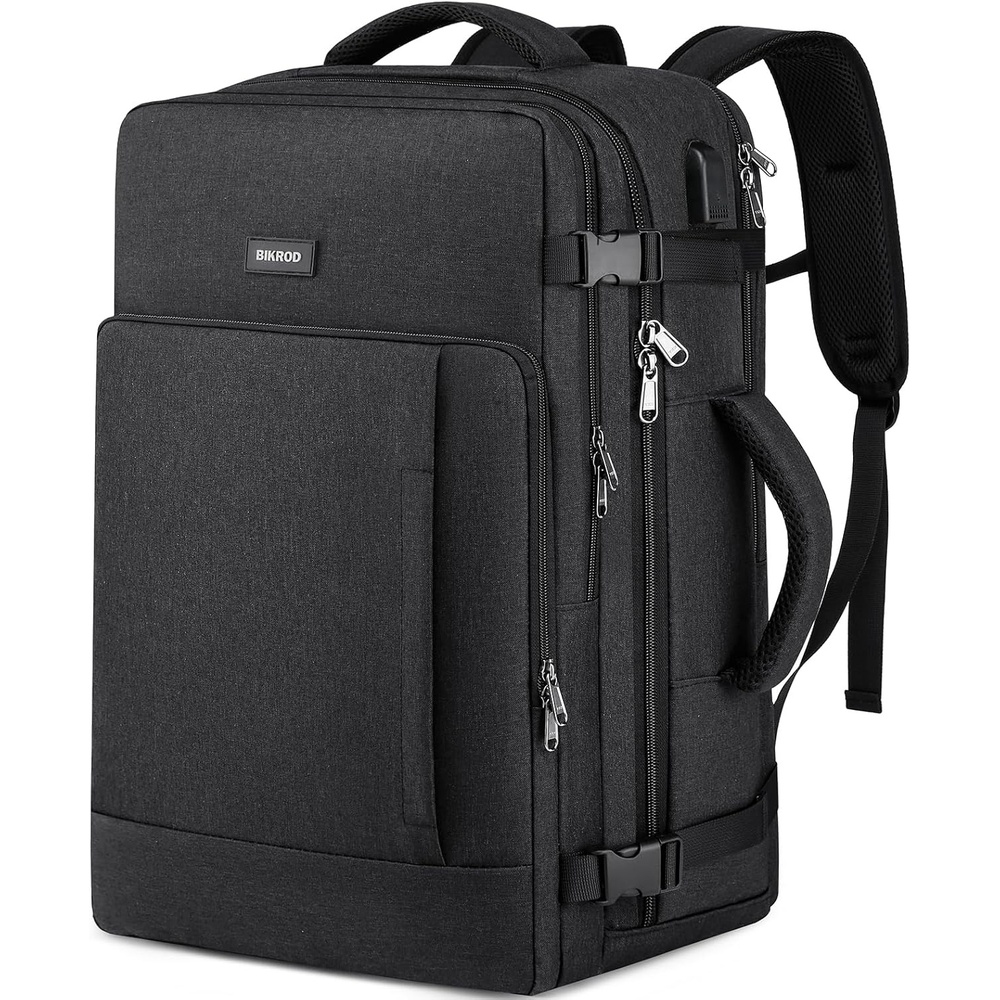 image:imageTravel Backpack for Men and Women 40L Extra Large Flight Approved Carry on Backpack with Sturdy Zipper 173 Inch Laptop Backpack with USB Charger Port amp Luggage Sleeve School Backpack BlackBlack